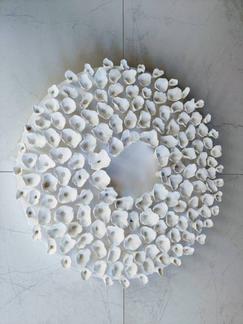 Wall sculpture on a 14" round canvas, wreath art, organic | Wall Hangings by Natasha Kanevski