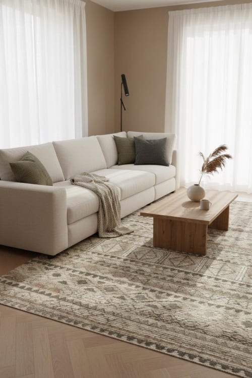 Tribal Geometric Area Grey Ivory Boho Rug | Area Rug in Rugs by Swiflo