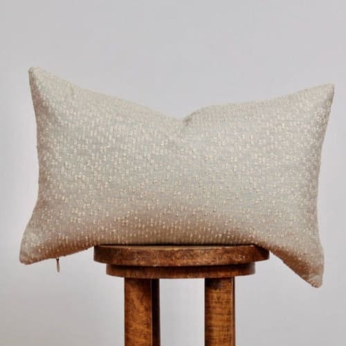 Grey Linen with Beige Woven Texture Lumbar Pillow 14x22 | Pillows by Vantage Design