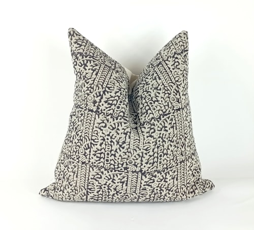 block print pillow, black block print pillow, block printed | Pillows by velvet + linen