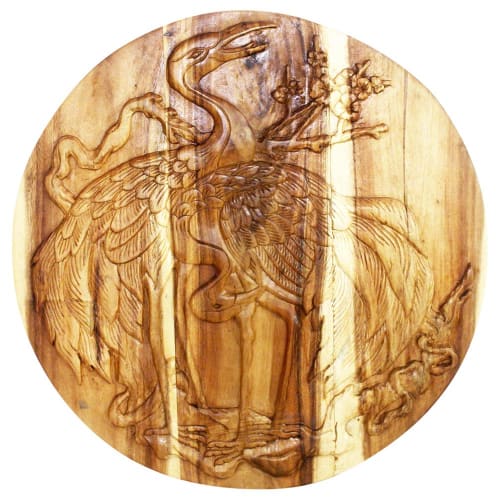 Haussmann® Wood Herons Round 30 in DIA Clear Oil | Engraving in Art & Wall Decor by Haussmann®