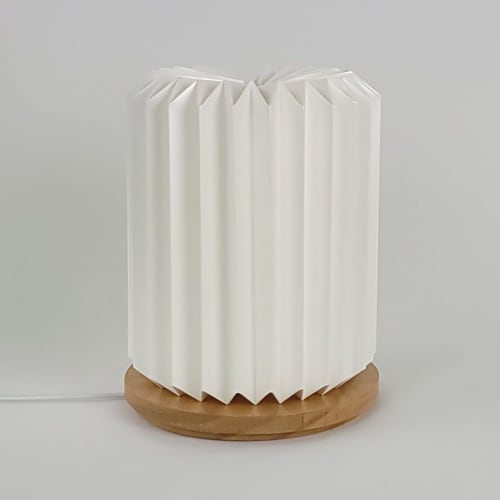Pillar M - Modern origami table lamp, paper, wood | Lamps by Studio Pleat