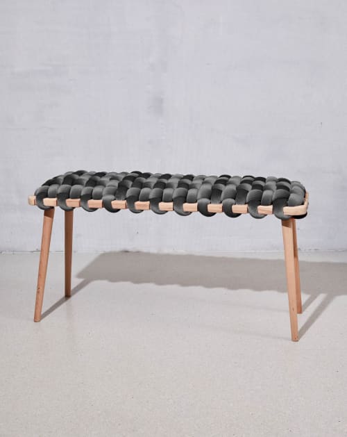 Grey Velvet Woven Bench | Benches & Ottomans by Knots Studio