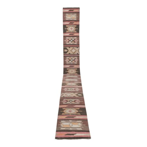 Turkish Puprle Brown Kilim Extra-Long Hallway Runner | Rugs by Vintage Pillows Store
