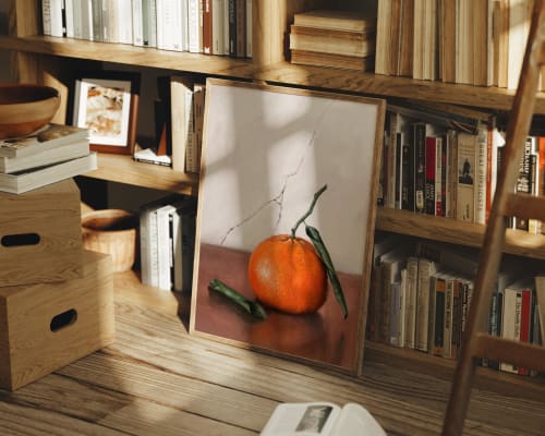 Tangerine Still Life Art Print, Citrus Fruit Wall Art, Kitchen Decor, Orange Painting | Prints in Paintings by The Ugly Cat Studio
