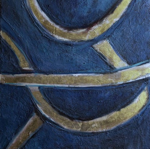 Dark blue gold metal wall art gold canvas painting art blue | Paintings by Berez Art