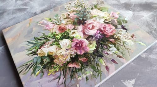 Bridal flowers portraits painting canvas original art | Oil And Acrylic Painting in Paintings by Natart