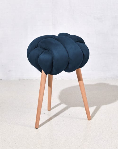 Indigo Blue Vegan suede Knot Stool | Chairs by Knots Studio