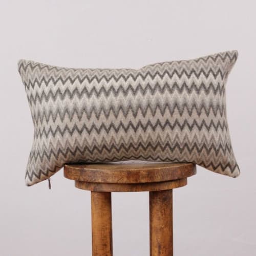 Shades of Grey Chevron Wool Lumbar Pillow 12x20 | Pillows by Vantage Design