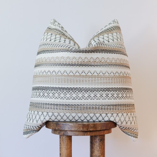 Woven Tan, Brown and White Stripe Pillow 22x22 | Pillows by Vantage Design