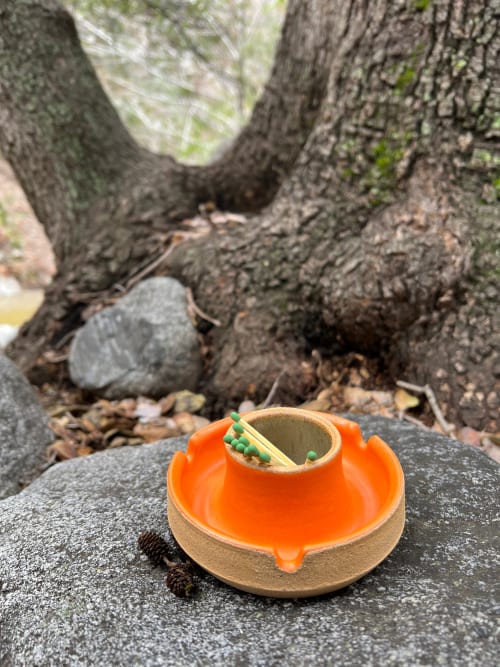 Mineral x Tru Ceramics Volcano Ashtray, Carrot and Moss | Tableware by Mineral Ceramics