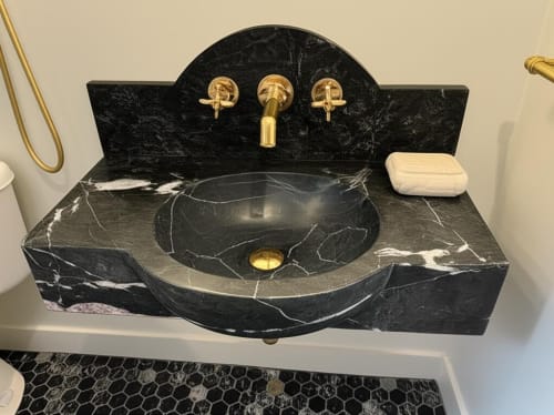 Modern-Minimalist Black Nero Marble Sink with Backsplash | Water Fixtures by AYMARBLEDESIGN LLC