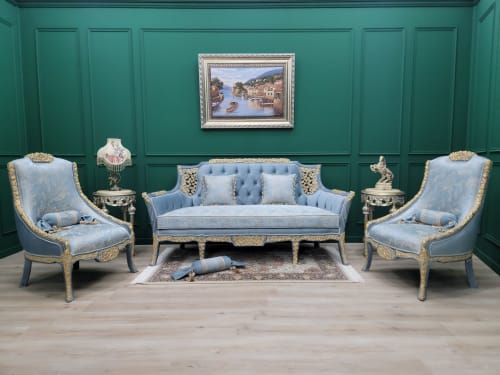 French Style Living Room Set/ Aged 24K Gold Leaf accent/ Han | Couch in Couches & Sofas by Art De Vie Furniture