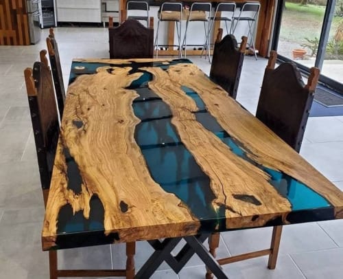 Olive Epoxy Dining Table | River Epoxy Resin Olive Table | Tables by LuxuryEpoxyFurniture