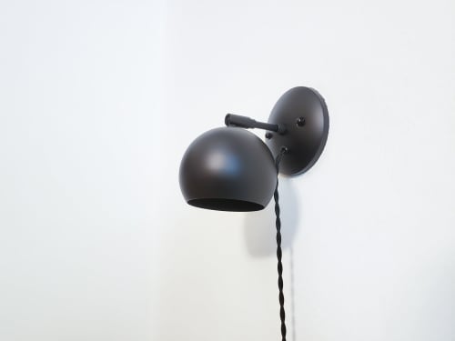 Plug In Bedside Sconce, Matte Black, LED Globe, Modern | Sconces by Retro Steam Works