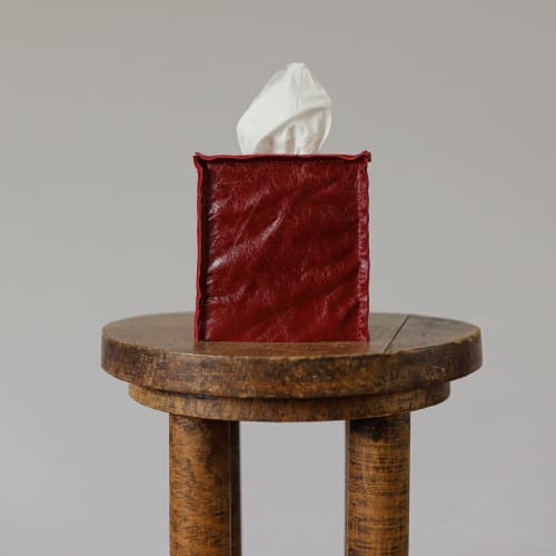 Red Leather Single Tissue Box Cover | Decorative Objects by Vantage Design