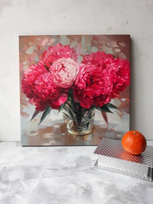 Peonies oil painting, Canvas original art, Bloom flower | Paintings by Natart