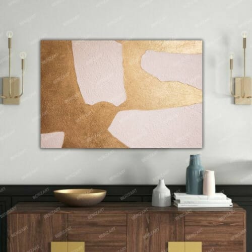 Gold leaf canvas golden painting canvas white gold geometric | Paintings by Berez Art