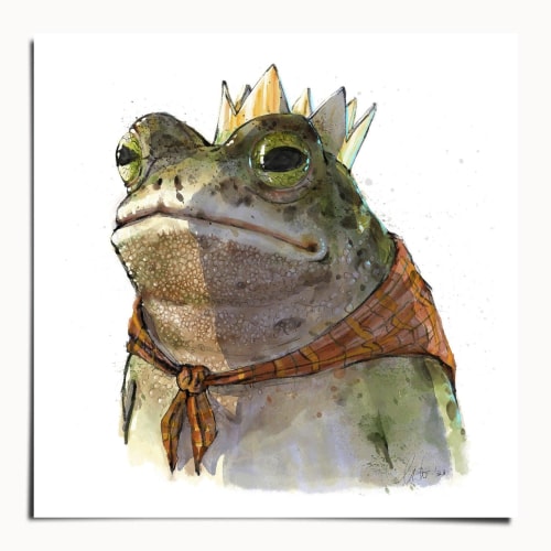 Toad King Watercolor Art Print, Storybook Animal Wall Art, Crowned Frog Painting | Prints in Paintings by The Ugly Cat Studio