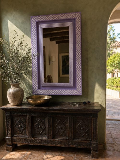 Lavender Bone Inlay Mirror, Art Deco Mirror, Purple Chevron Wall Decor | Decorative Objects by IKKAZA