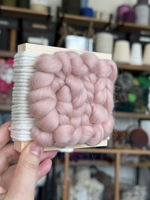 Mini Woven Tile - Blush Pink | Wall Sculpture in Wall Hangings by Mpwovenn Fiber Art by Mindy Pantuso