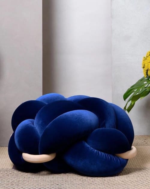 (L) Midnight Blue Velvet Knot Floor Cushion | Pouf in Pillows by Knots Studio