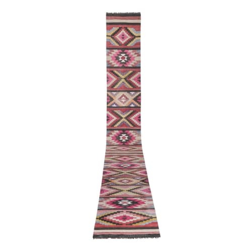 Pink CreamCottage Chic Staircase Kilim Rug Runner | Rugs by Vintage Pillows Store