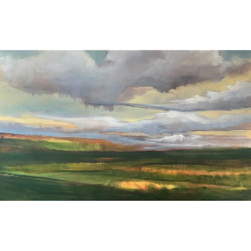 Taking Shape - abstracted landscape with green field | Oil And Acrylic Painting in Paintings by Caroline Adams