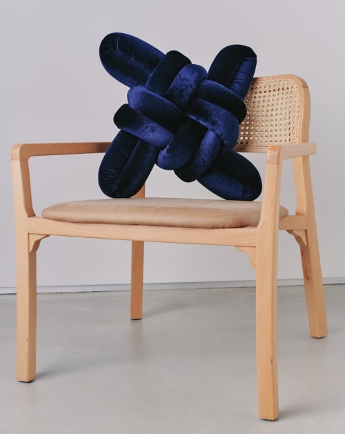 Midnight Blue Velvet Knot Pillow | Pillows by Knots Studio