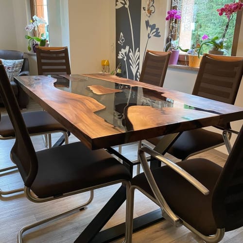 Dark Walnut Smoke Epoxy Table, Live Edge Dining Resin Table | Dining Table in Tables by LuxuryEpoxyFurniture