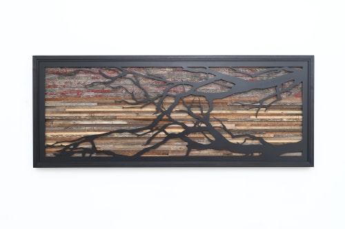 Sunset Tree Branch: Metal & wood wall art | Wall Hangings by Craig Forget