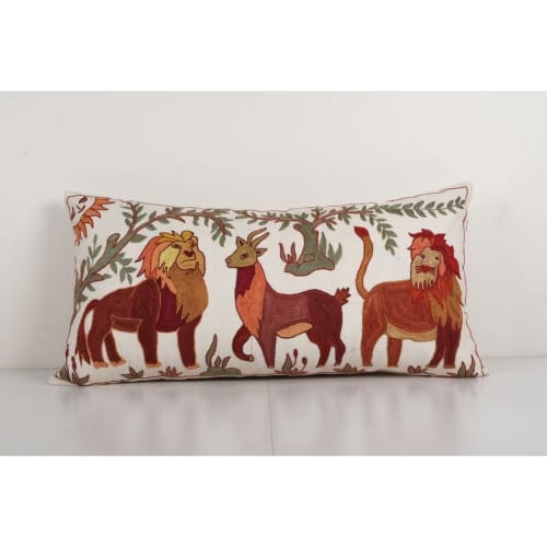 Suzani Lion and Deer Pillow Cover, Animal Tribal Bedding Pil | Pillows by Vintage Pillows Store