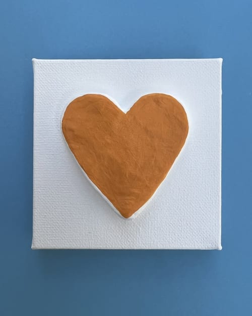 Orange Heart 4" x 4" | Mixed Media in Paintings by Emeline Tate