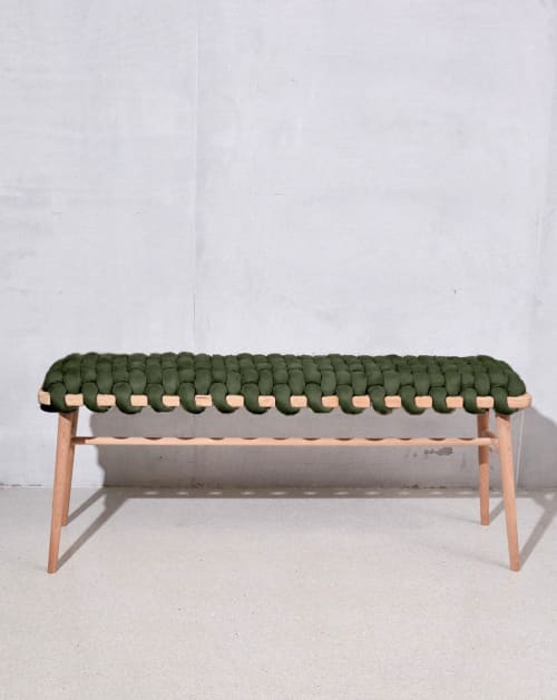 Army Green Vegan Suede Woven Bench | Benches & Ottomans by Knots Studio