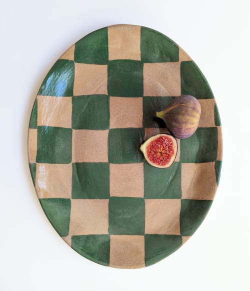 Green Check Oval Serving Platter | Serveware by Rosie Gore