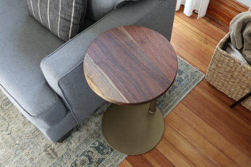 15" Live Edge Walnut Gold Round Industrial Side Table | Tables by Hazel Oak Farms