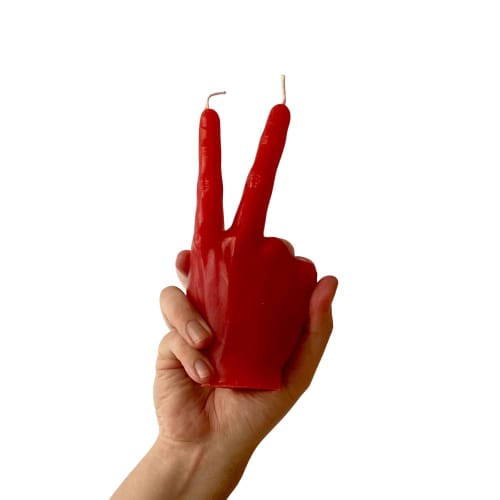 Red Hand candle - Peace symbol shape | Decorative Objects by Agora Home