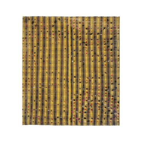 Striped Yellow Turkish Kilim With Tulu Details 6'8'' X 7'5'' | Rugs by Vintage Pillows Store