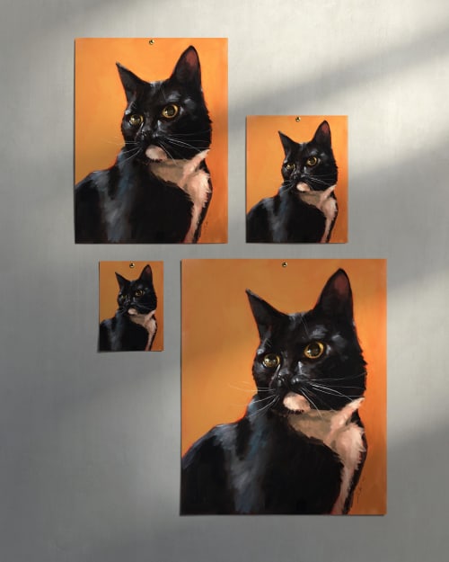 Tuxedo Cat Print, Elegant Wall Art, Cat Painting, Fine Paper | Prints by The Ugly Cat Studio