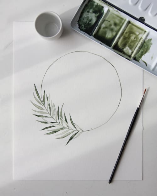 Palm wreath Original watercolor | Paintings by Angele K