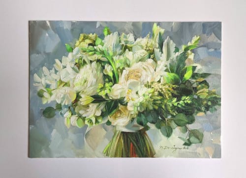 ORIGINAL Custom Bridal Bouquet Painting oil canvas panel art | Paintings by Natart