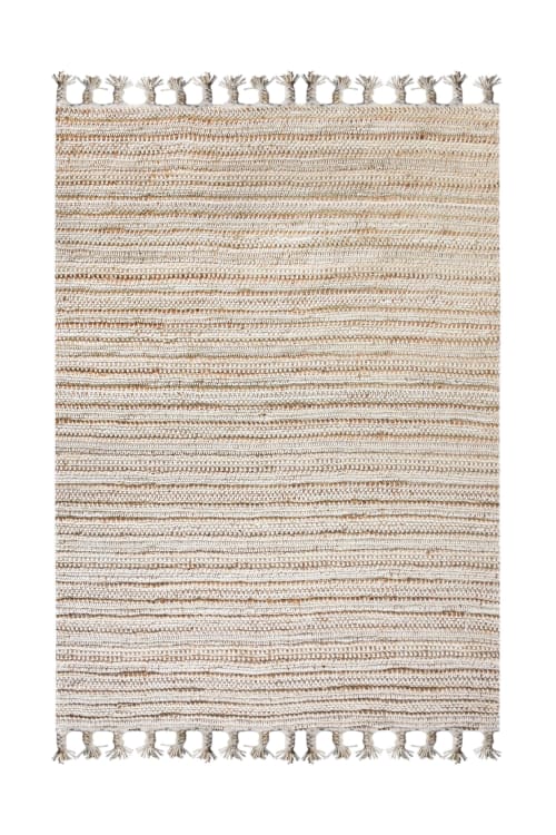 Handmade Jute Wool Area Rug, Ivory Boho Farmhouse Carpet, Woven Floor Decor | Rugs by Swiflo