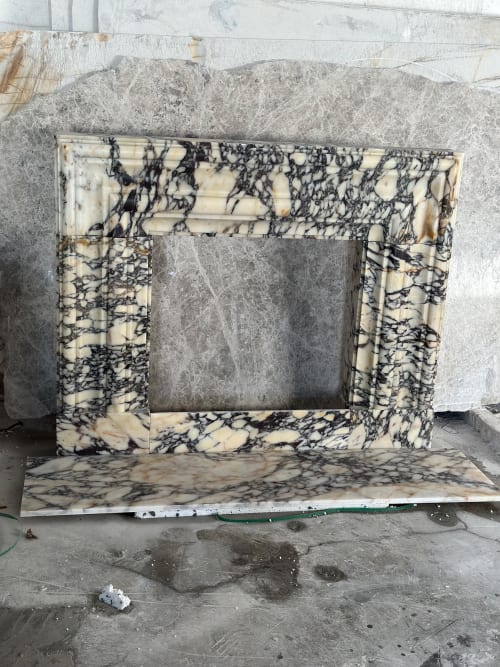 Hand Carved Calacatta Viola Marble Fireplace Mantel: Custom Order | Fireplaces by AEGEAN MARBLE ARTISAN ATELIER