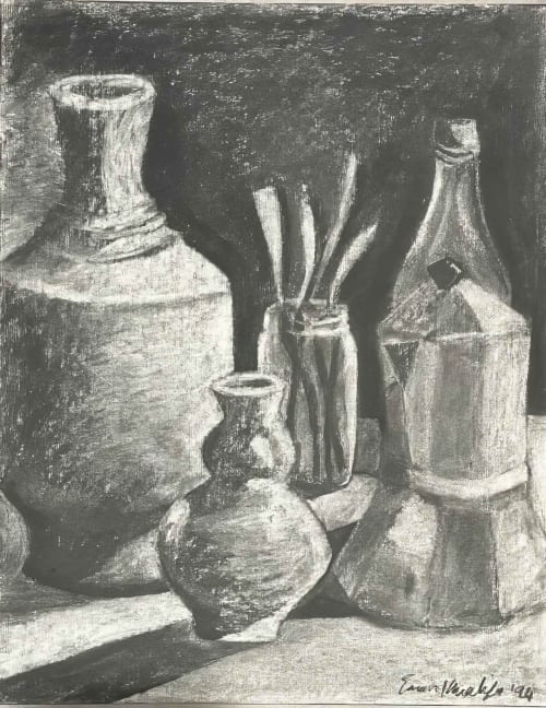 Weight of Silence - Framed Original Charcoal Drawing - Still Life | Drawings by Eman's Gallery