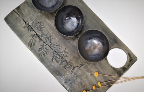 Handcrafted Ceramic Serving Platter with 3 bowls | Serveware by YomYomceramic