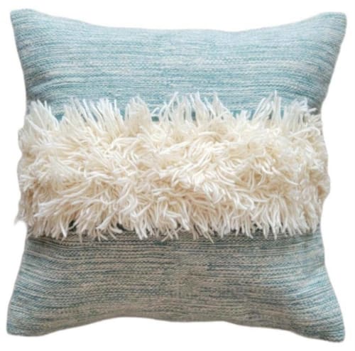 Green Riya Handwoven Wool Decorative Throw Pillow Cover | Linens & Bedding by Mumo Toronto Inc
