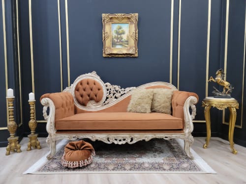 Victorian Sofa/ Hand Carved Stressed Aged Wooden Frame/  Tuf | Couches & Sofas by Art De Vie Furniture