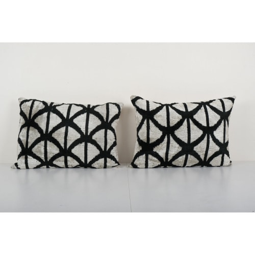 Ikat Velvet Pillow, Silk Lumbar Cushion Cover, Pair Black | Pillows by Vintage Pillows Store