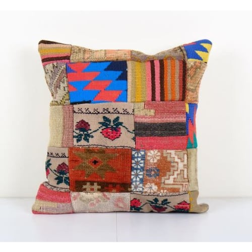 Vintage Turkish Handmade Large Patchwork Cushion, Flat-Weave | Pillows by Vintage Pillows Store