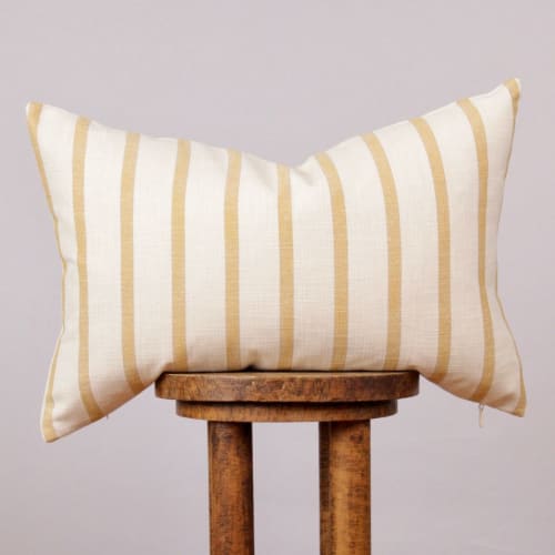 Cream & Yellow Linen Stripe Lumbar Pillow 16x24 | Pillows by Vantage Design